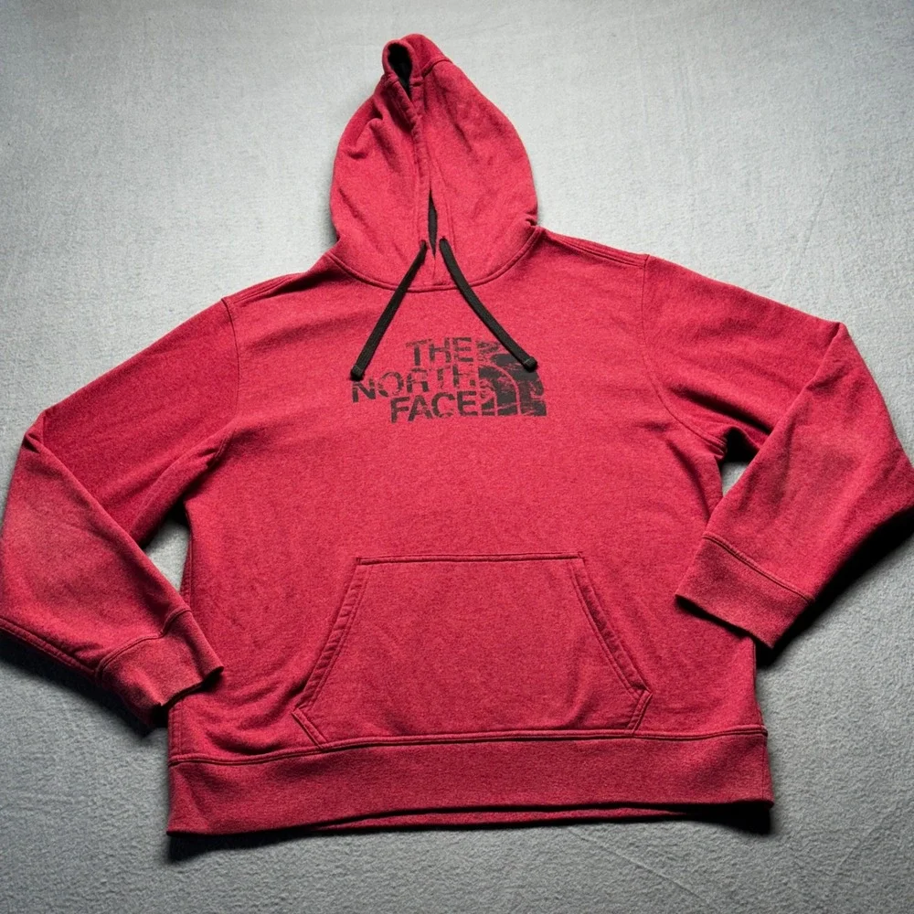 The North Face Mens XL Hoodie Red Pullover Distressed Logo Sweatshirt FA15 SMU
